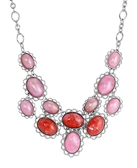 2028 Oval Pink Acrylic Stone Bib Necklace