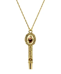 2028 Gold Tone Pink Flower Decal Whistle Necklace