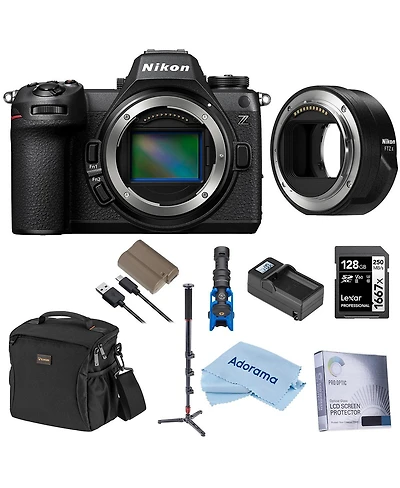 Nikon Z6III Mirrorless Camera with Ftz II Mount Adapter, Bundle with 128GB Memory Card, Battery, Monopod Stick, Microphone, Charger Kit