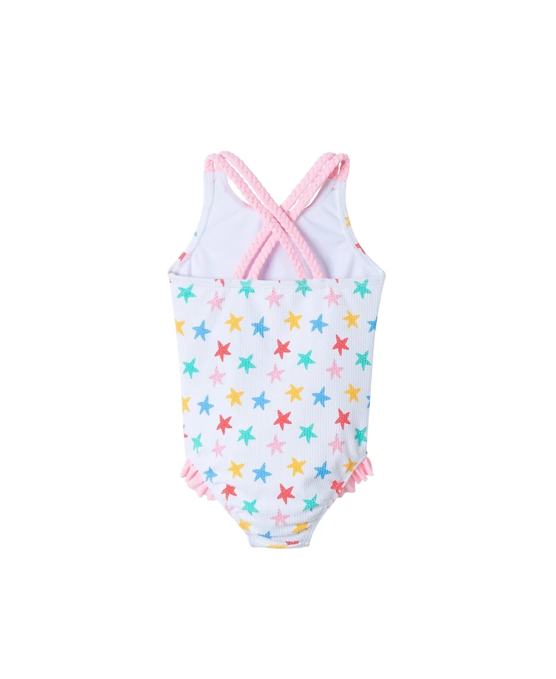 Infant Girls Starfish Print Textured Swimsuit