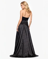 Blondie Nites Juniors' Jacquard Strapless Sweetheart Gown