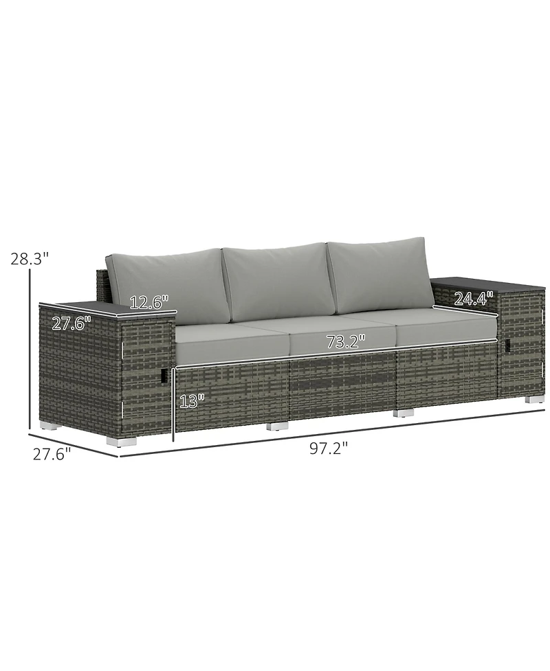 Outsunny Wicker Outdoor Couch, Patio Sofa with Storage, Cushions