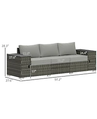Outsunny Wicker Outdoor Couch, Patio Sofa with Storage, Cushions
