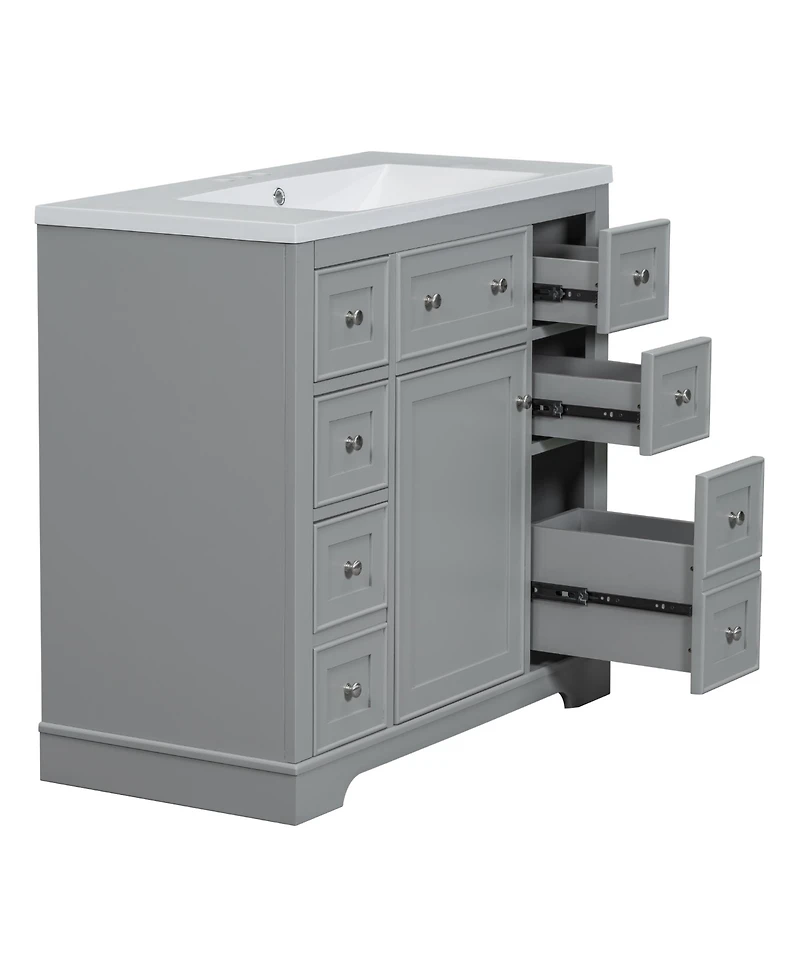 Streamdale 36" Bathroom Vanity with Sink Combo, One Cabinet and Six Drawers, Solid Wood and Mdf Board, Grey