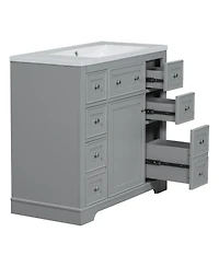 Streamdale 36" Bathroom Vanity with Sink Combo, One Cabinet and Six Drawers, Solid Wood and Mdf Board, Grey