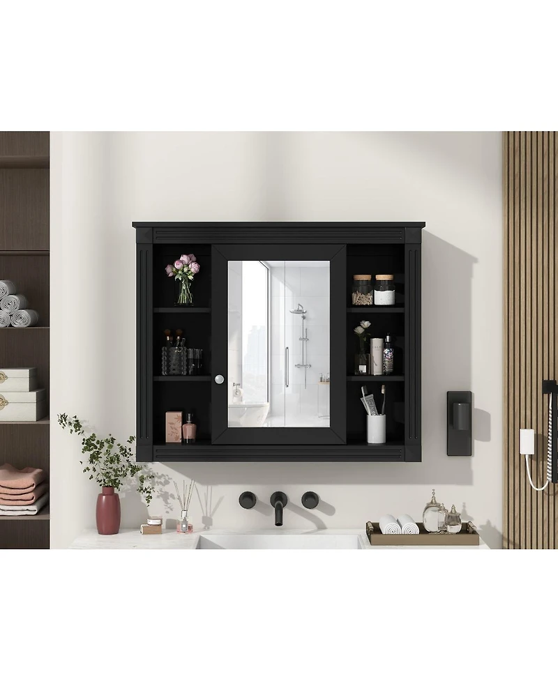 Wall Mounted Bathroom Cabinet with Mirror and 6 Shelves