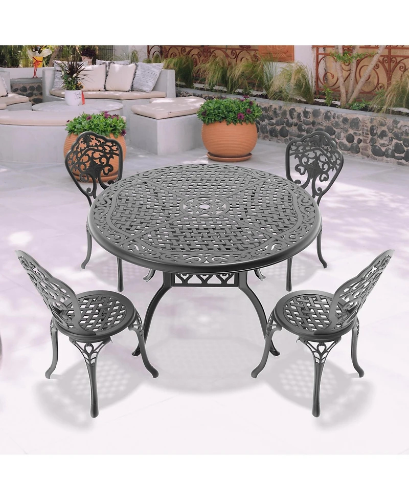 Streamdale 5-Piece Set Of All-Weather Cast Aluminum Dining Furniture Set With Black Frame