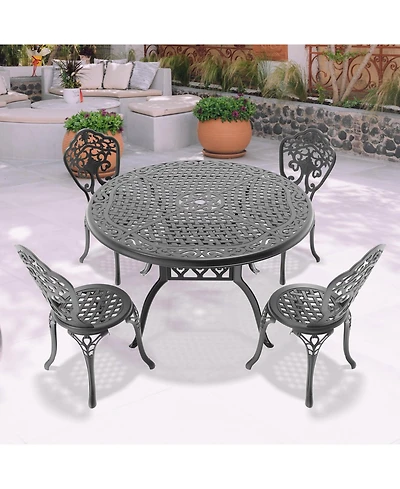 Streamdale 5-Piece Set Of All-Weather Cast Aluminum Dining Furniture Set With Black Frame