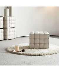 Streamdale 17.32"W Genuine Leather Tufted Ottoman,Footstool for Living Room & Bedroom,Beige Color
