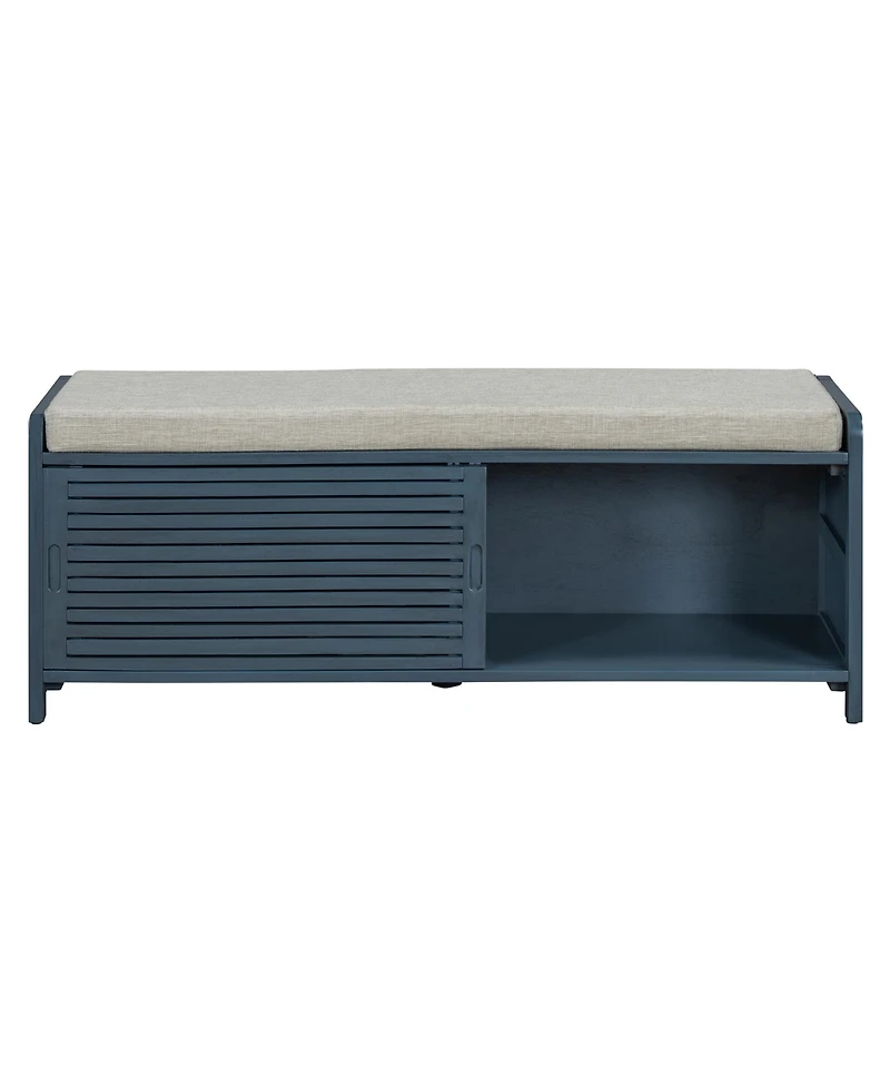 Streamdale Distressed Shutter Storage Bench with Acacia Veneer for Retro Charm for Living Room, Entryway (Navy)