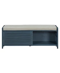 Streamdale Distressed Shutter Storage Bench with Acacia Veneer for Retro Charm for Living Room, Entryway (Navy)