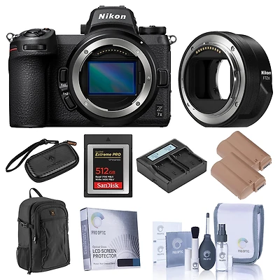 Nikon Z 7II Mirrorless Digital Camera, Bundle with Nikon Ftz Ii Mount Adapter, 512GB Cfexpress Card, 2x Extra Battery, Dual Charger, Backpack, Screen