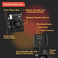 Fujifilm Instax Mini 99 Instant Film Camera, Matte Black, Bundle with 2x Instant Daylight Film Pack and Slinger Photo Album