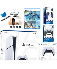 Sony Playstation 5 Slim Disc Bundle with Horizon Forbidden West, Extra Controller, Trigger Stop Kit, Fps Grip Kit and MightySkins Decal Voucher