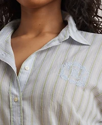 Lauren Ralph Plus Oversize Striped Cotton Voile Shirt