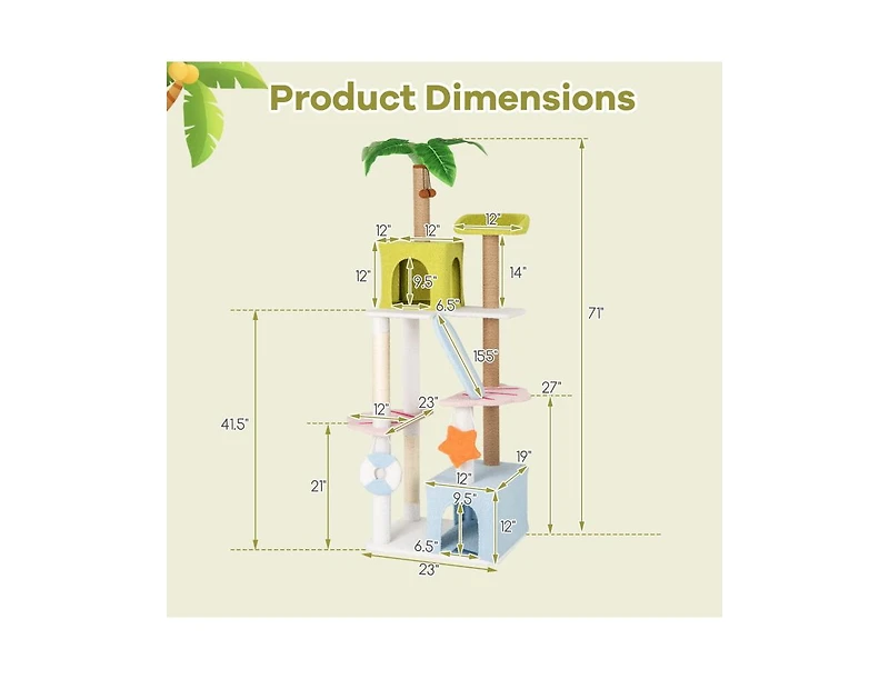 Multi-Level Beach-Themed Cat Tree Aesthetic & Fun Kitten Tower for Indoor Cats