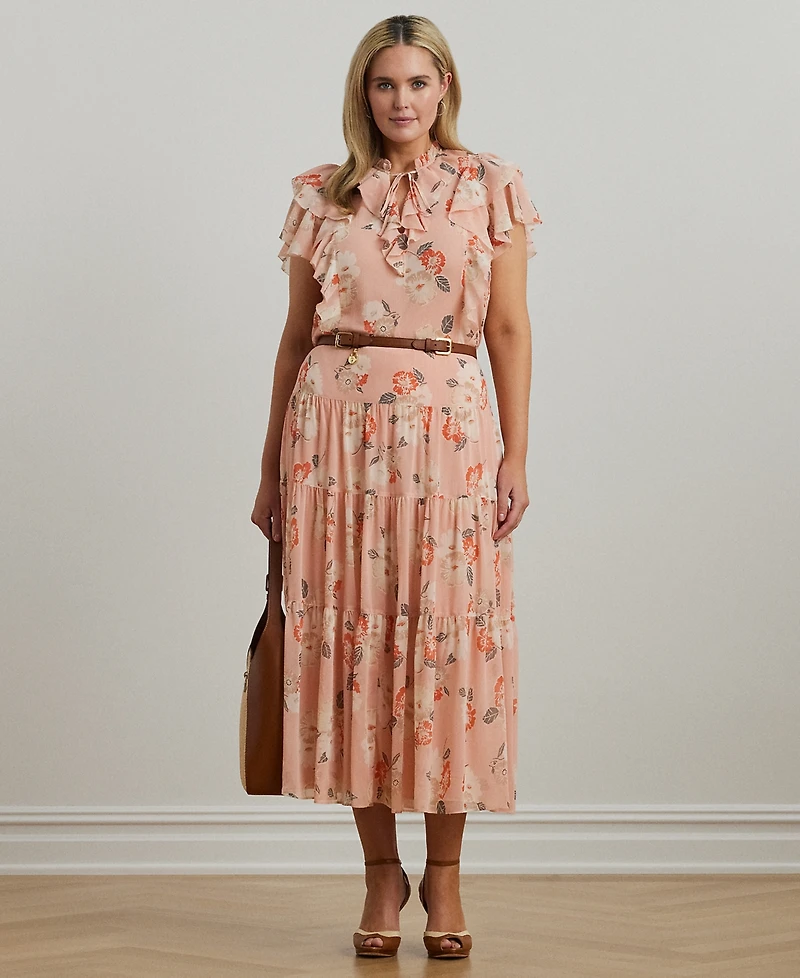 Lauren Ralph Lauren Plus Size Floral Crinkle Georgette Tiered Skirt