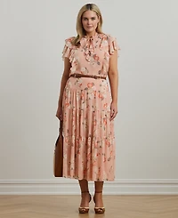 Lauren Ralph Lauren Plus Size Floral Crinkle Georgette Tiered Skirt