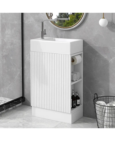 Streamdale 18.6" Bathroom Vanity with Sink, Bathroom Vanity Cabinet with Two-tier Shelf, Left or Right Orientation, White