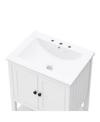 Streamdale 24" White Modern Sleek Bathroom Vanity Elegant Ceramic Sink with Solid Wood Frame Open Style Shelf