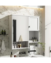Modern Wall Mount Medicine Cabinet with Mirror and Towel Bar (29" x 28