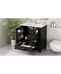 Streamdale 30" Bathroom Vanity with Sink, One Door with Shelf and Three Drawers, Soft Close Door, Black