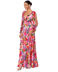 Betsy & Adam Petite Printed Pleated Chiffon Dress