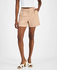 Bar Iii Women's Cuffed Linen-Blend Pleat-Front Shorts, Exclusively at Macy's