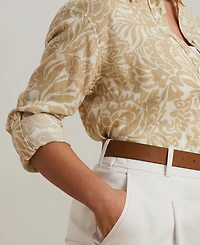 Lauren Ralph Lauren Plus Size 100% Linen Roll-Tab Shirt