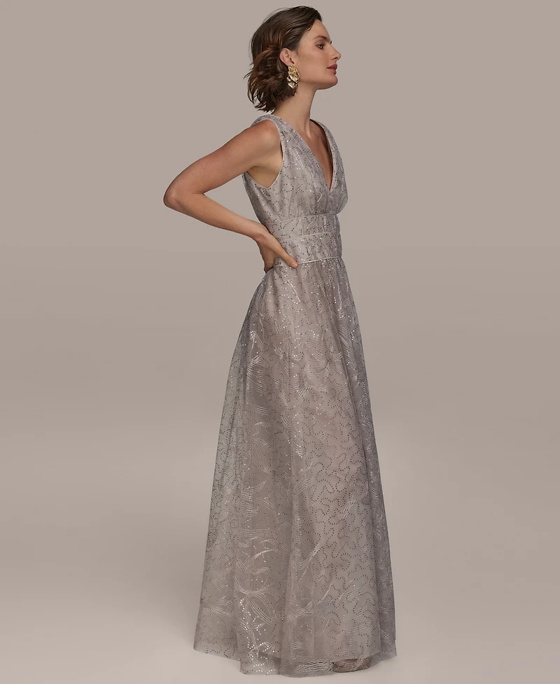 Donna Karan New York Women's Sequin Embroidered Mesh Sleeveless Gown