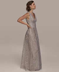 Donna Karan New York Women's Sequin Embroidered Mesh Sleeveless Gown