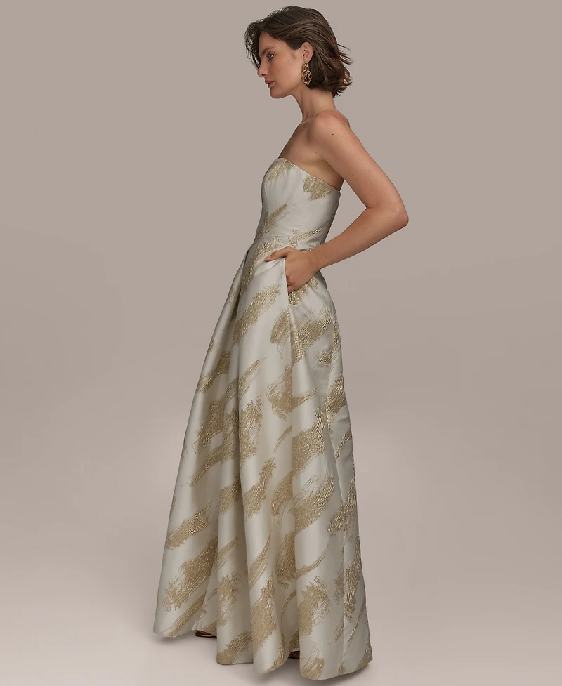 Donna Karan New York Women's Metallic Jacquard Strapless Ball Gown