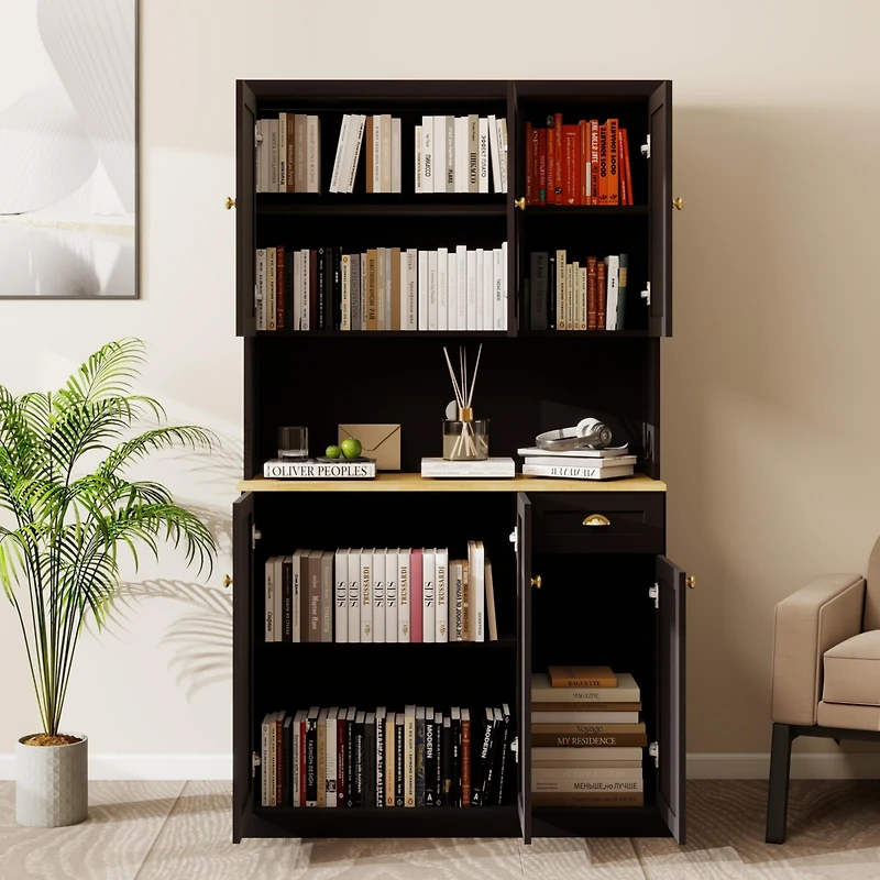 Streamdale 71" Kitchen Pantry & Microwave Stand Freestanding with 6 Doors, 1 Drawer, Adjustable Shelves