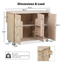 Streamdale 51" Solid Wood Handwoven Kitchen Island on Wheels