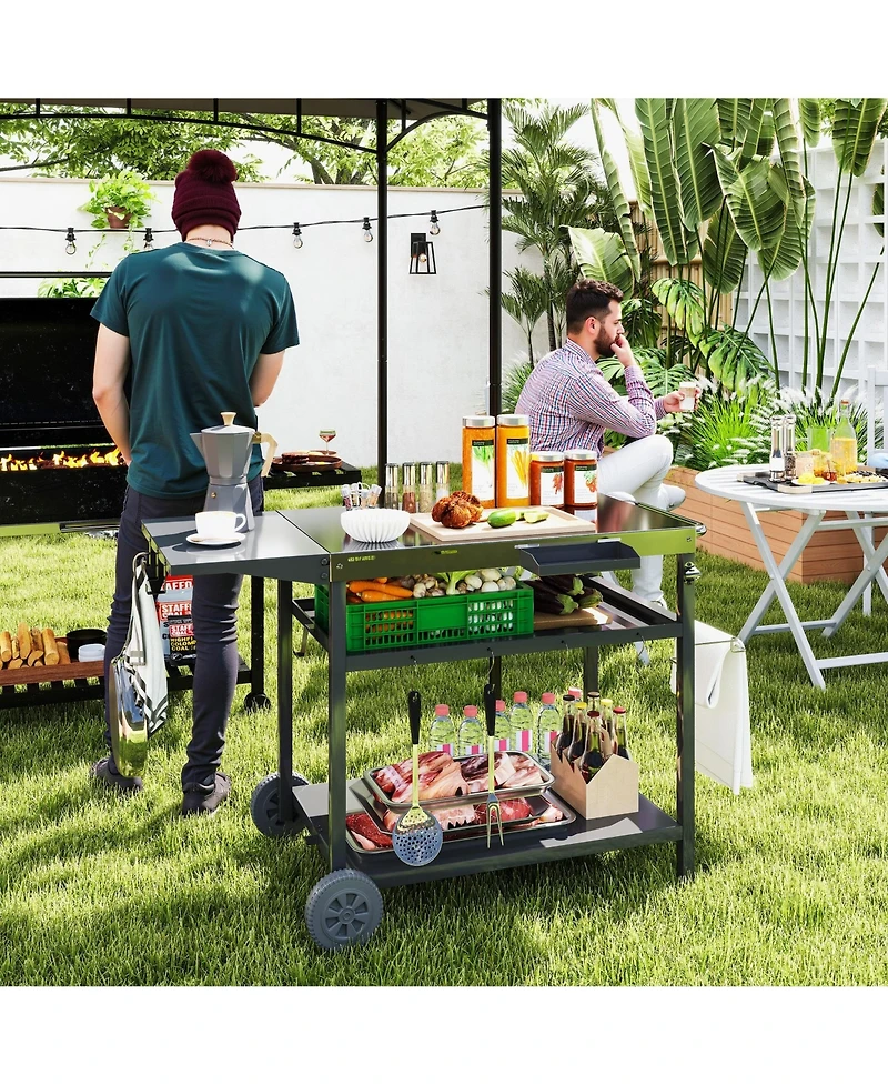 Outsunny Outdoor Bar Cart Grill Table with Wheels, Prep Table with Storage