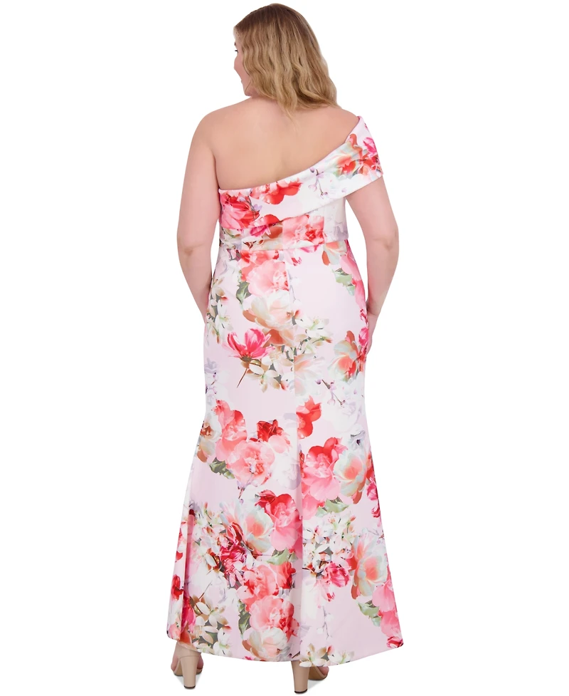 Eliza J Women's One-Shoulder Floral-Print Ruched Gown