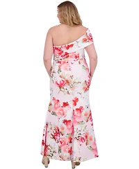 Eliza J Women's One-Shoulder Floral-Print Ruched Gown