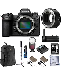 Nikon Z6III Mirrorless Camera with Ftz II Mount Adapter, Bundle with Flash Speedlight, 128GB Memory Card, Battery Grip, 2x Battery Pack, Monopod, Mic,
