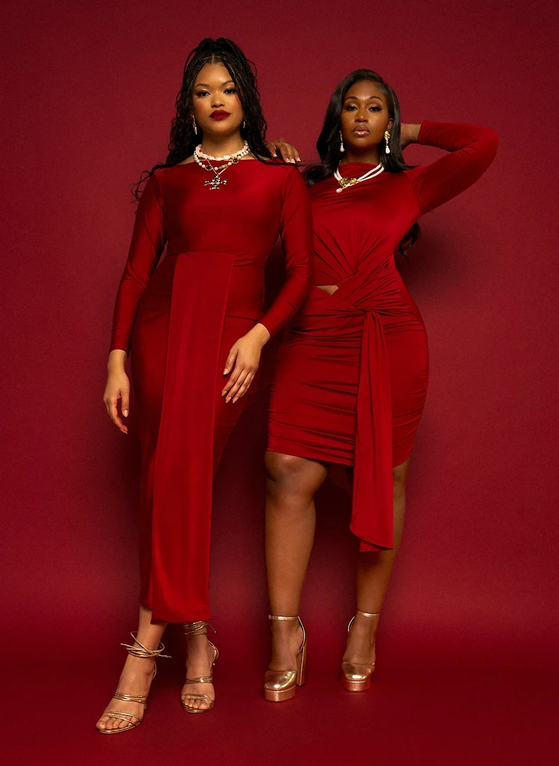 Rebdolls Women's Burgundy Shai Draped Bodycon Mini Dress Party Wear