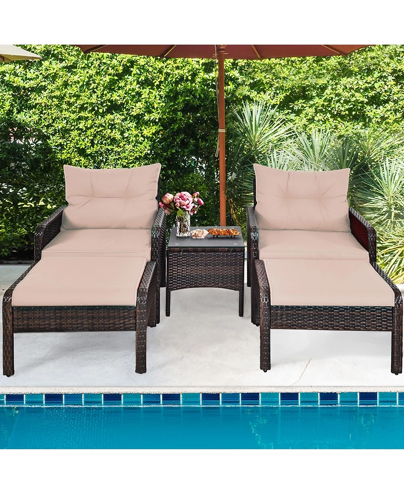 Gymax 5 Pc Patio Set Sectional Rattan Wicker Furniture Set Home Outdoor