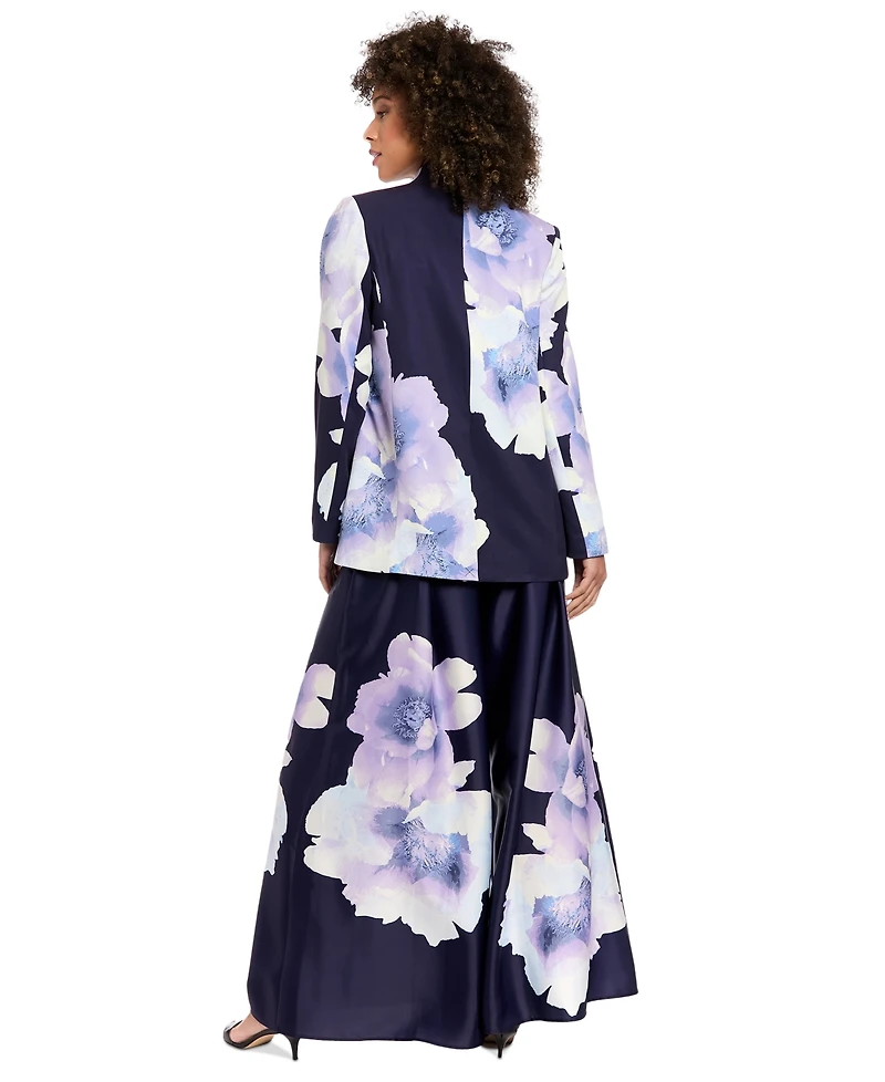 Muse Women's Floral Satin Pleated Wide-Leg Pants