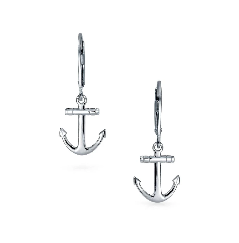 Bling Jewelry Nautical Anchor Dangle Earrings in 14K Gold Plated Sterling Silver