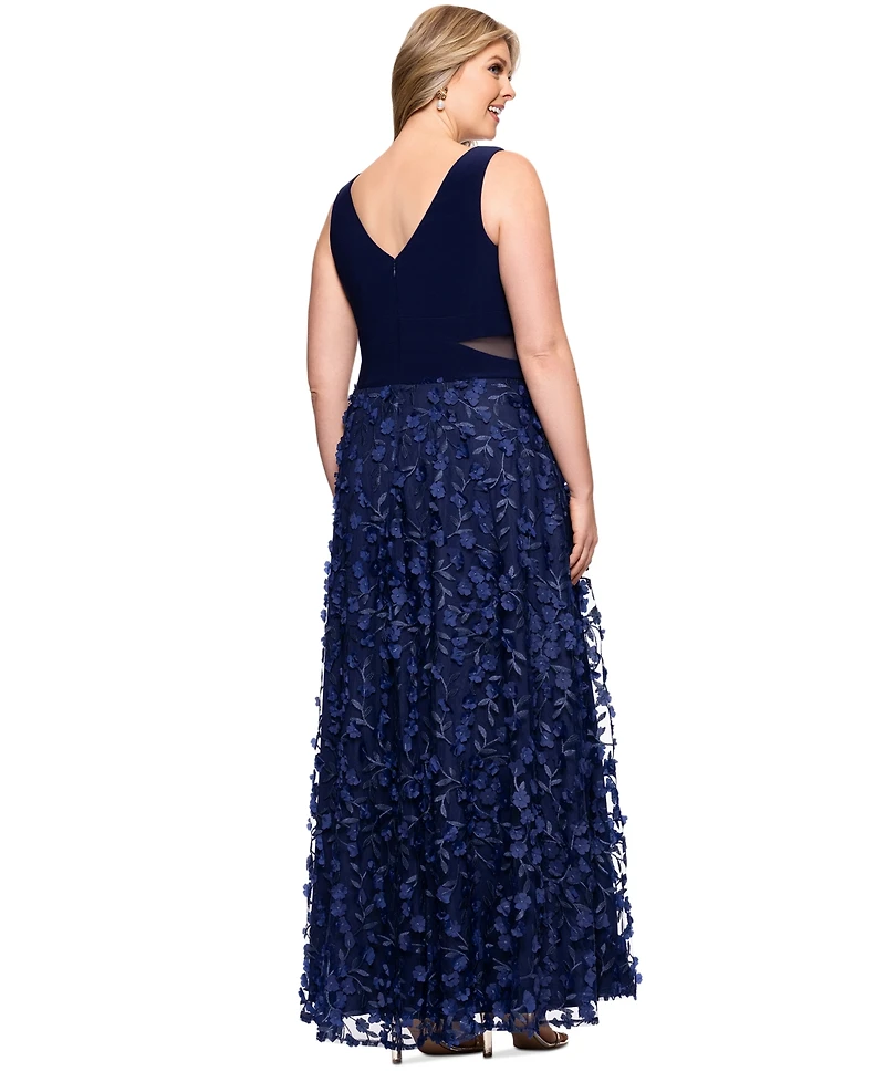 Xscape Plus 3D-Flower-Skirt Gown