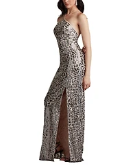 Tadashi Shoji Koda Animal Sequin Halter Gown