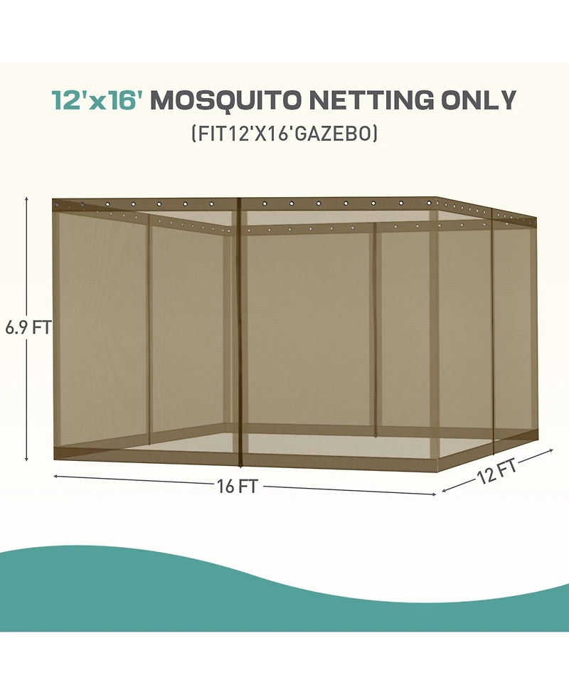 Aoodor Universal 12 x ft. Gazebo Replacement Mosquito Netting Screen 4-Panel Sidewalls with Double Zipper (Only Netting