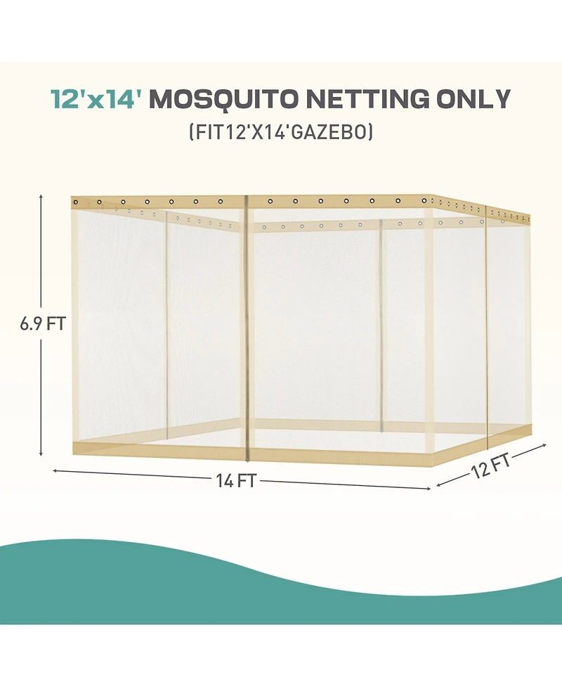 Aoodor Universal 12 x 14 ft. Gazebo Replacement Mosquito Netting Screen 4-Panel Sidewalls with Double Zipper (Only Netting)