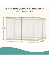 Aoodor Universal 12 x 14 ft. Gazebo Replacement Mosquito Netting Screen 4-Panel Sidewalls with Double Zipper (Only Netting)