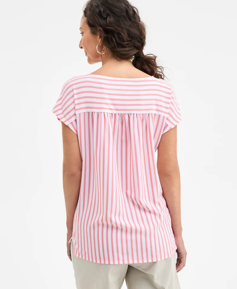 Style & Co Women's Printed Mixed-Media Short-Sleeve Top, Exclusively at Macy's
