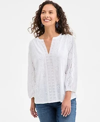 Style & Co Women's Split-Neck Eyelet-Embroidered Top, Exclusively at Macy's