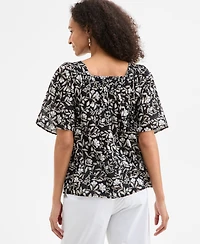 Style & Co Women's Printed Cotton Square-Neck Top, Exclusively at Macy's